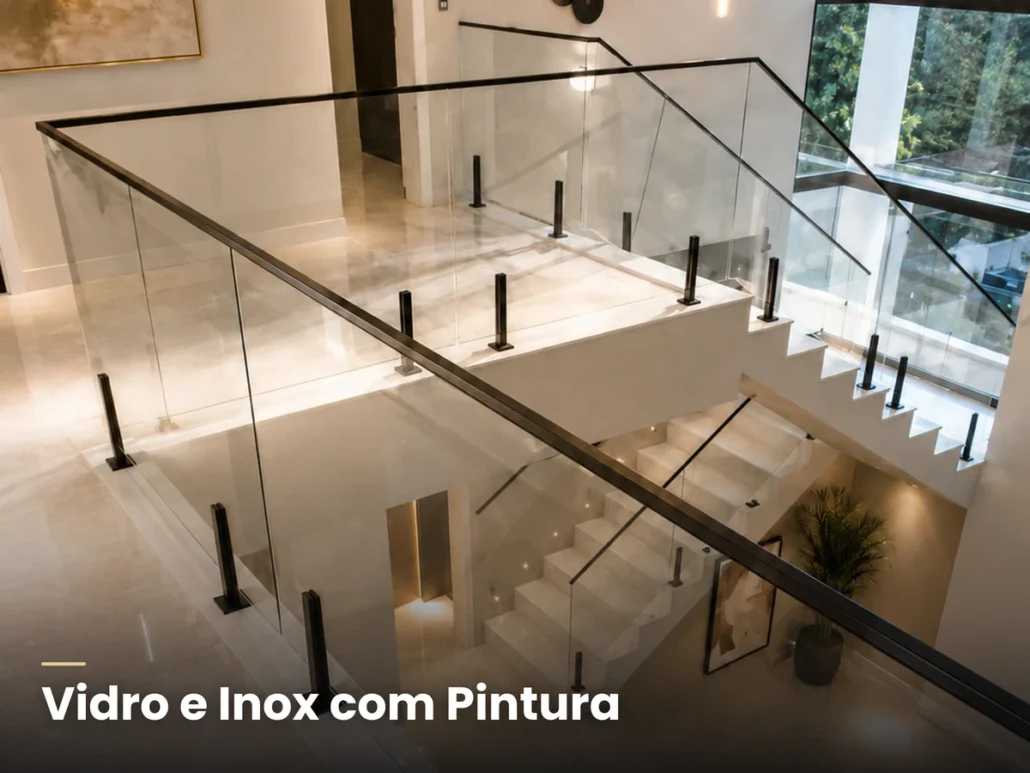 Guarda corpo de Inox com Vidro - Com pintura eletrostática - Kazinox